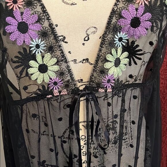 Savage X Fenty Free Spirit Black Floral Embroidered Sheer Night Slip Lingerie - Picture 8 of 16